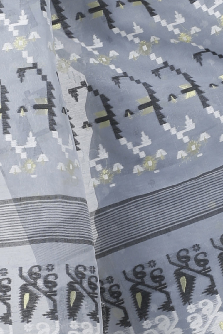 Grey Blended Cotton Jaya Jamdani Saree (1105)